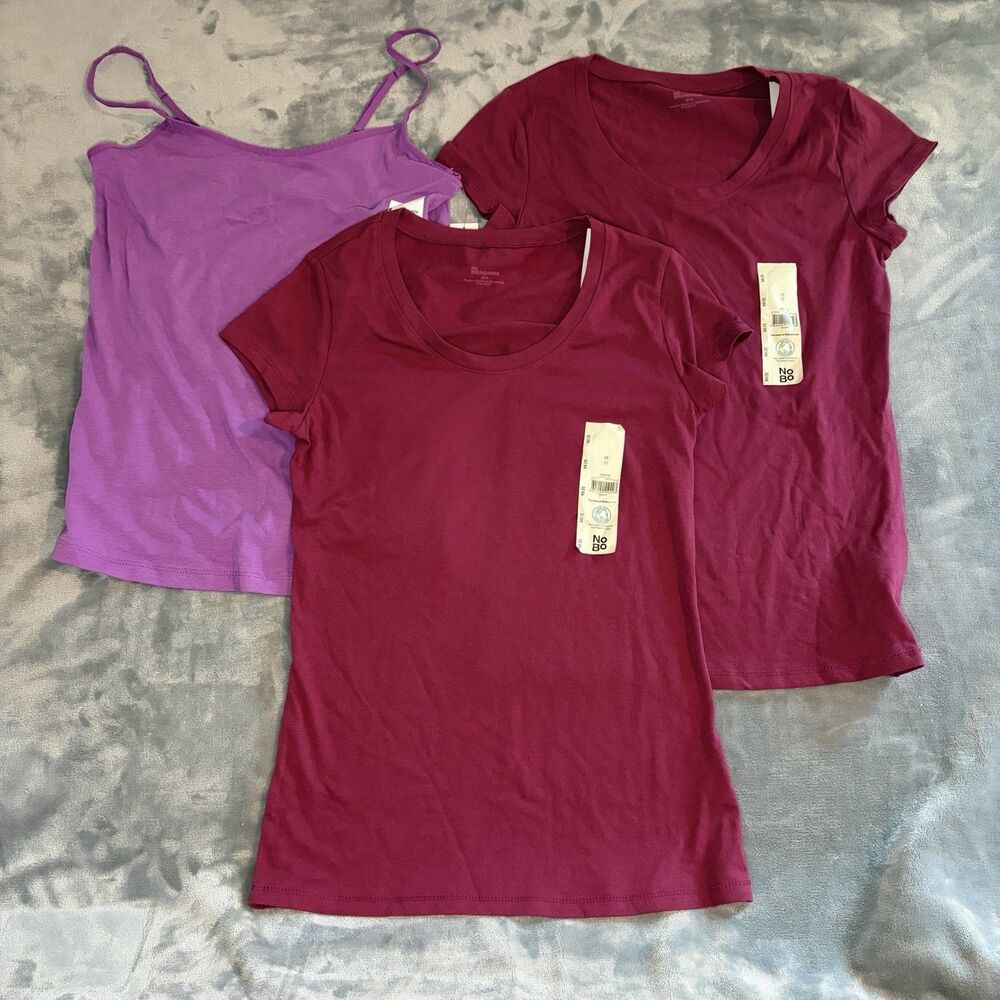 Time and Tru Womens Adjustable Cami SS Scoop Tee XS Iris Orchid Plum Bundle